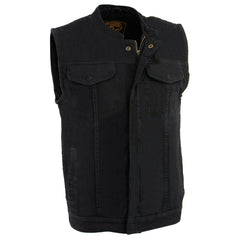Milwaukee Leather MDM3000 Men's 'Brute' Concealed Snap Black Denim Club Style Vest with Hidden Zipper