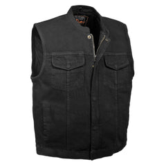 Milwaukee Leather MDM3000 Men's 'Brute' Concealed Snap Black Denim Club Style Vest with Hidden Zipper