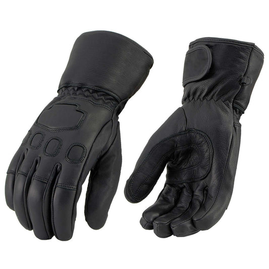 Milwaukee Leather MG7534 Men's Black Deerskin Gauntlet Motorcycle Gloves w/ Wrist Strap & Cinch Closure