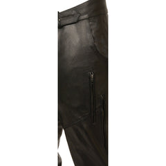 Milwaukee Leather Chaps for Men's Black Vented Premium Leather Motorcycle Chaps with Side Pocket-Stretch Thigh-ML1129