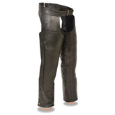 Milwaukee Leather Chaps for Men's Black Vented Premium Leather Motorcycle Chaps with Side Pocket-Stretch Thigh-ML1129