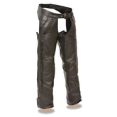 Milwaukee Leather ML1144 Men's Black Premium Leather Vented Motorcycle Rider Chaps with Reflective Piping