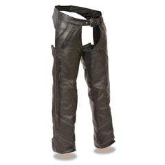 Milwaukee Leather ML1144 Men's Black Premium Leather Vented Motorcycle Rider Chaps with Reflective Piping