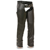Milwaukee Leather Women's Black Premium Leather Motorcycle Rider Chaps with Deep Hip Pockets/Back Thigh Laces-ML1173