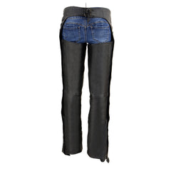 Milwaukee Leather Women's Classic Black Premium Leather Motorcycle Chaps with Purple Wing Embroidery-ML1179