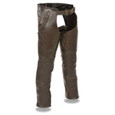 Milwaukee Leather Men's Retro Brown Premium Leather Motorcycle Rider Chaps with Snap Out Thermal Liner/ 4-Pockets-ML1191RT