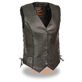 Milwaukee Leather ML1255 Women's Black Braided Premium Leather Side Lace Motorcycle Rider Vest