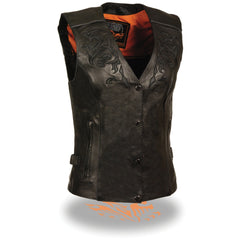 Milwaukee Leather ML1296 Women's Black Leather Side Laced Motorcycle Vest with Reflective Tribal
