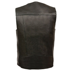Milwaukee Leather ML1368 Men's Black Premium Leather V-Neck Motorcycle Rider Vest with Buffalo Nickel Snaps Closure