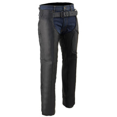 Milwaukee Leather Men's Black Premium Leather Motorcycle Rider Chaps with Front 3-Pockets - Thigh Patch Pocket-ML1766