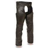 Milwaukee Leather Men's Black Premium Leather Motorcycle Rider Chaps with Front 3-Pockets - Thigh Patch Pocket-ML1766