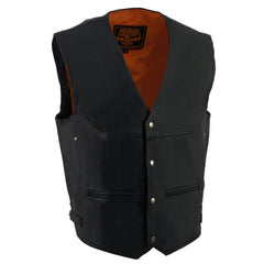Milwaukee Leather ML1927 Men's Black Premium Leather Side Buckle Motorcycle Rider Vest w/ Eagle Nickel Snaps Closure