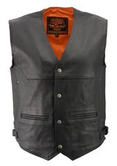 Milwaukee Leather ML1927 Men's Black Premium Leather Side Buckle Motorcycle Rider Vest with Eagle Nickel Snaps Closure
