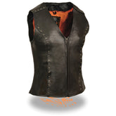 Milwaukee Leather ML2078 Women's Black Premium Leather Motorcycle Rider Vest with Studding Detail