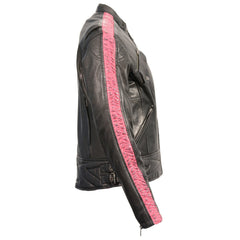 Milwaukee Leather MLL2571 Women's Black and Pink 'Crinkled Arm' Lightweight Racer Jacket