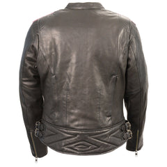 Milwaukee Leather MLL2571 Women's Black and Pink 'Crinkled Arm' Lightweight Racer Jacket