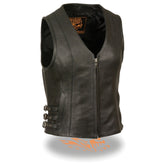 Milwaukee Leather MLL4510 Women's Premium Black Leather Motorcycle Rider Vest with Adjustable Side Buckle