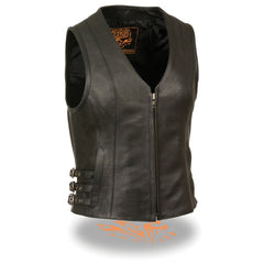 Milwaukee Leather MLL4510 Women's Premium Black Leather Motorcycle Rider Vest with Adjustable Side Buckle