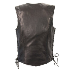 Milwaukee Leather MLL4546 Women's Black Premium Leather Lightweight V-Neck Motorcycle Rider Vest with Side Laces