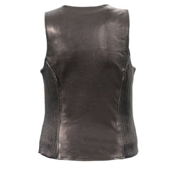 Milwaukee Leather MLL4555 Women's Black Premium Leather Zipper Closure Motorcycle Rider Vest with Stretch Side Panel
