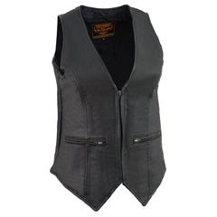 Milwaukee Leather MLL4555 Women's Black Premium Leather Zipper Closure Motorcycle Rider Vest with Stretch Side Panel