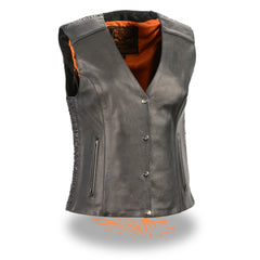 Milwaukee Leather MLL4570 Women's Studded Phoenix Black Leather Motorcycle Biker Vest with Embroidery Art