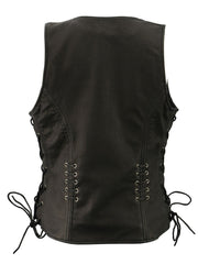 Milwaukee Leather Women's Classic V-Neck Black Leather Motorcycle Rider Vest with Adjustable Side Laces MLL4575