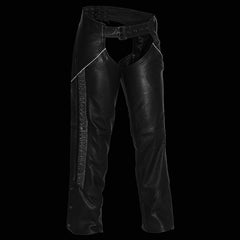Milwaukee Leather Women's Black Leather Hip Set Motorcycle Chaps with Crinkled Leg Striping MLL6500