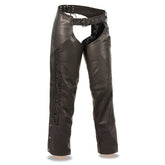 Milwaukee Leather Women's Black Leather Hip Set Motorcycle Chaps with Crinkled Leg Striping MLL6500