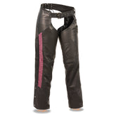 Milwaukee Leather Women's Black and Fuchsia Leather Hip Set Chaps with Crinkled Leg Striping MLL6500
