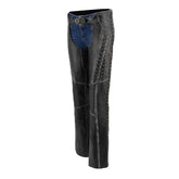 Milwaukee Leather Premium Black Leather Motorcycle Chaps for Women with Rubbed Seams-Lace Detail MLL6526