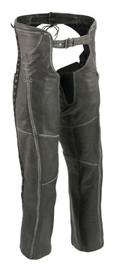 Milwaukee Leather Women Distress Grey Premium Leather Motorcycle Chaps with Accent Lace Details MLL6536