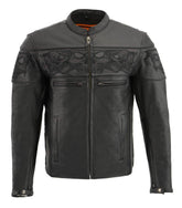 Milwaukee Leather MLM1501 Men's Reflective Skulls Premium Black Leather Motorcycle Jacket with Cool-Tec Treatement