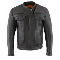 Milwaukee Leather MLM1506 Men's Black Premium Leather Motorcycle Jacket with Utility Pockets Cool-Tec Leather Treatement