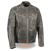 Milwaukee Leather MLM1536 Men's Vintage Distressed Grey Leather Scooter Style Motorcycle Jacket - Reflective Piping