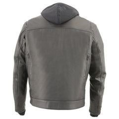 Milwaukee Leather MLM1537 Men's Black Leather ‘Utility Pocket’ Vented Jacket with Removable Hoodie