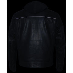 Milwaukee Leather MLM1537 Men's Black Leather ‘Utility Pocket’ Vented Jacket with Removable Hoodie