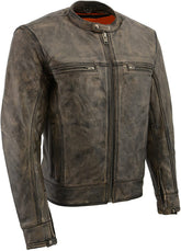 Milwaukee Leather MLM1550 Men's Vented Black-Beige Distressed Leather Scooter Style Motorcycle Jacket with Liner