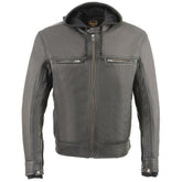 Milwaukee Leather MLM1552 Men's Black Leather ‘Utility Pocket’ Vented Scooter Style Motorcycle Jacket with Hoodie