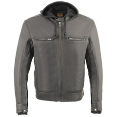 Milwaukee Leather MLM1552 Men's Black Leather ‘Utility Pocket’ Vented Scooter Style Motorcycle Jacket with Hoodie