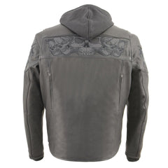 Milwaukee Leather MLM1563 Men's Black Leather Scooter Style Motorcycle Jacket with Reflective Skulls with Hoodie
