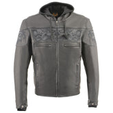 Milwaukee Leather MLM1563 Men's Black Leather Scooter Style Motorcycle Jacket with Reflective Skulls with Hoodie