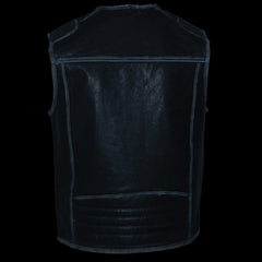 Milwaukee Leather MLM3536 Men's Distressed Grey Leather Collarless Motorcycle Rider Vest