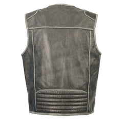 Milwaukee Leather MLM3536 Men's Distressed Grey Leather Collarless Motorcycle Rider Vest