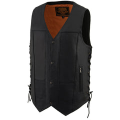 Milwaukee Leather MLM3541 Men's Roulette Black Premium Leather 10 Pocket Motorcycle Vest w/ Cool-Tec Leather Treatment