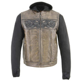 Milwaukee Leather MLM3561 Men's Leather Vest with Removeable Hoodie- Distress Brown Reflective Skulls Motorcycle Vest