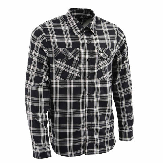 Milwaukee Leather MNG11646 Men's Flannel Plaid Shirt Black and White Long Sleeve Cotton Button Down Shirt