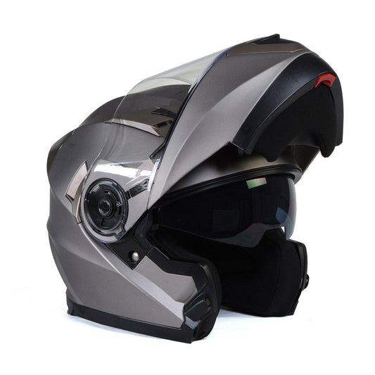 Milwaukee Helmets MPH9808DOT Ionized Silver Advanced Motorcycle Modular Helmet Biker w/ Drop Down Visor