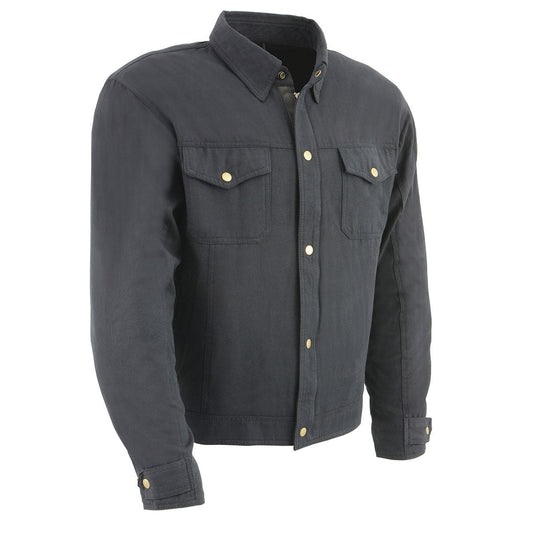 Milwaukee Leather MPM1623 Men's Black CE Armored Long Sleeve Biker Shirt Jacket Reinforced w/ Aramid Fibers