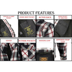 Milwaukee Leather MPM1625 Men's Plaid Flannel Biker Shirt with CE Approved Armor - Reinforced with Aramid Fibers